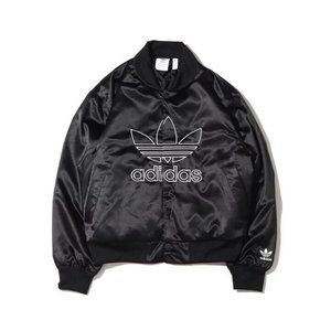 Adidas Satin Black Bomber Jacket Snap Button Original Adicolor Men’s Size Small